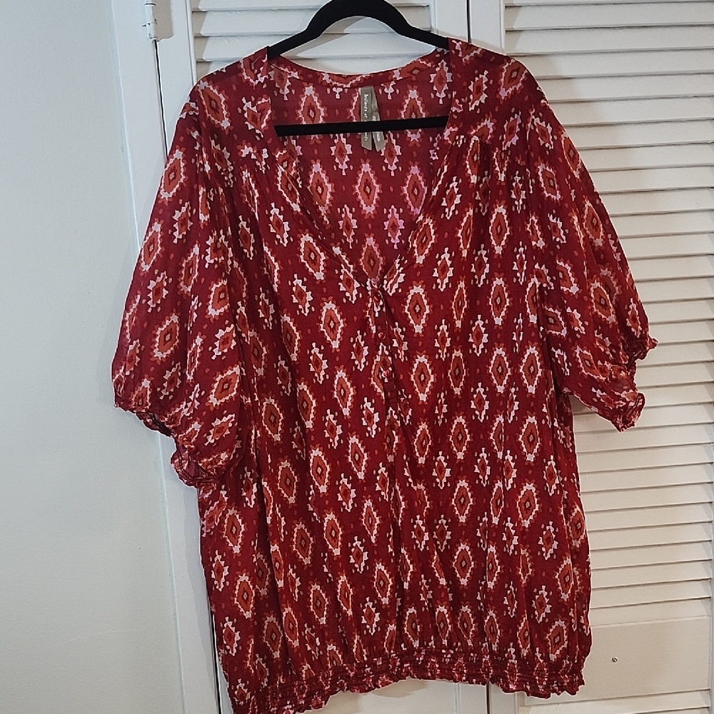 Penningtons Red Patterned V-Neck Blouse